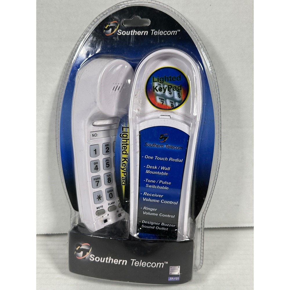 Southern Telecom TP-131 Corded Phone White Lighted Keypad Wall Desk Mountable